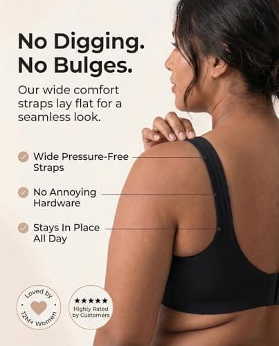 SHAPERMINT Wireless Bras for Women - Full Support Seamless Bralette, Compression Sports Bra, Plus Size Minimizer Bras, Padded Wirefree Bra for Women Black — view 6