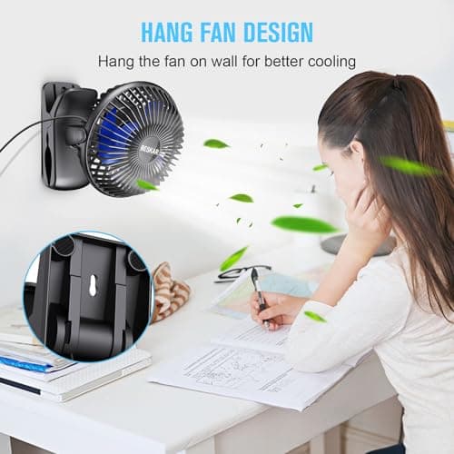 BESKAR USB Powered Clip on Fan, Portable Small Fan with Cord, 3 Speeds Strong Airflow, Personal Fan with Sturdy Clamp, Quiet Desk Fan & Clip Fan — view 3