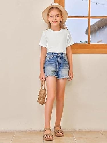 Haloumoning Girls Short Sleeve T Shirts Kids Summer Tops Crewneck Tees 5-14 Years, White, 13-14 Years — view 4