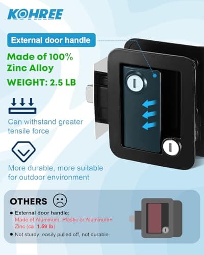 Kohree Upgraded RV Door Lock Replacement with Paddle Deadbolt, 100% Zinc Alloy, Camper Door Handle Latch, RV Enclosed Travel Trailer Entry Door Lock with Keys for Camper Horse Trailer Cargo, Black — view 4