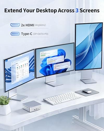 Getorli Mini PC AMD Ryzen 5 3550H (Max 3.7GHz), 16G DDR4 1TB NVMe SSD Mini Computers, Triple 4K Display Mini Desktop Computer, WiFi 6 Bluetooth 5.3, Dual HDMI Type-C, Small PC for Office, Home, HTPC — view 3