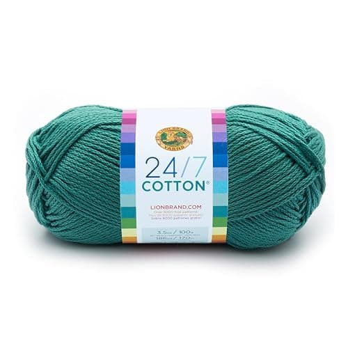 Lion Brand Yarn, 24/7 Cotton Yarn, Jade, Green, 1 Pack