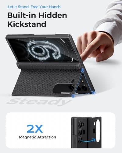 BXYJY for Samsung Galaxy Z Fold 6 Case Stand, Hinge Protector, Dark Black — view 2
