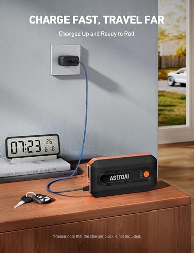 AstroAI B8 Booster Pack Jump Starter for Car Battery (Up to 9L Gas/7L Diesel) Portable Battery Booster with 10 Protections, 18W Quick Charger Power Pack, 3-Mode LED Light, Jumper Cables, 3000A, Orange — view 4