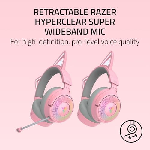 Razer Kraken Kitty V3 Pro Wireless RGB Gaming Headset: Chroma RGB Kitty Ears - 2.4 GHz, Bluetooth 5.3, USB A - Super Wideband Mic - 40mm Drivers - THX Spatial Audio - Comfortable Ear Cushions - Pink — view 3