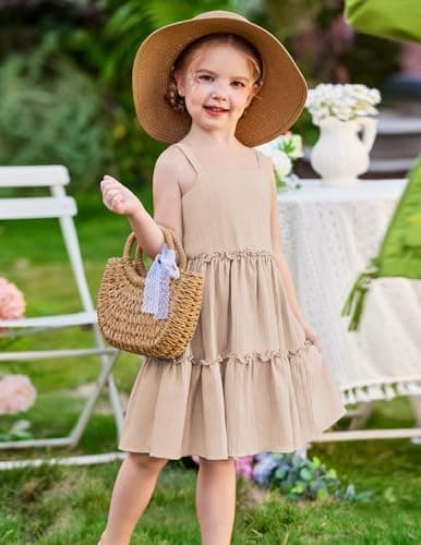 Arshiner Toddler Spaghetti Strap Dress Girls Beige Dress Toddler Summer Dresses Kids Beach Boho Sundresses 4t