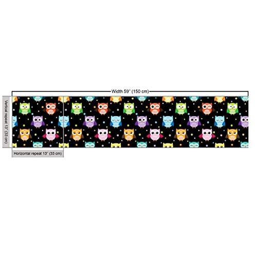 Ambesonne Owls Fabric by The Yard, Colorful Birds with Different Expressions Funny Confused Serious Characters Dots, Decorative Fabric for Upholstery and Home Accents, 1 Yard, Black — view 2