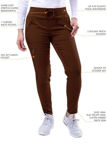 Adar Uniforms, Pro Movement Booster Scrub Set for Women - Sweetheart V-Neck Scrub Top & Yoga Jogger Scrub Pants - P9400 - Coffee - L — view 3
