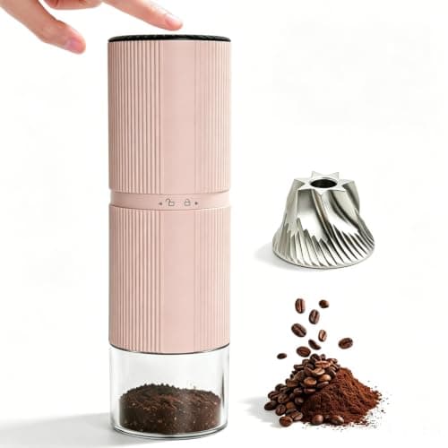 Portable Electric Coffee Grinder, 7-Blade Conical Stainless Steel Burr, 30+ Adjustable Settings, USB-C Rechargeable Cordless Handheld Metal Shell for Espresso & Travel - Pink