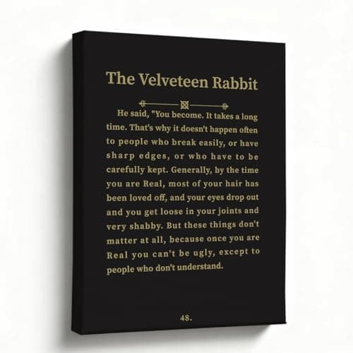 Literary Quote Canvas Wall Art, The Velveteen Rabbit Inspirational You Become Text Oil Painting Print, Vintage Style Nursery & Bedroom Decor, 8x10 Inches