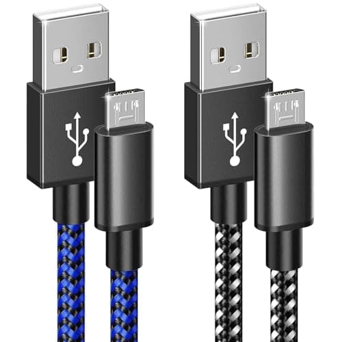 PS4 Controller Charging Cable 2 Pack, 10FT Micro USB Cable for PS4, PS4 Slim, PS4 Pro DualShock 4 Controller, Nylon Braided Charger Cord, Compatible with Micro USB Devices, Black Blue