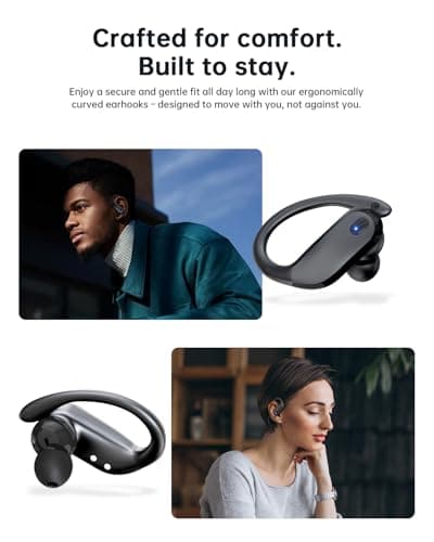 Wireless Earbuds Bluetooth 5.3 Sport Headphones with Earhooks,IPX7 Waterproof Earphones,48H Playtime Earbuds,Lightweight 7.8g,Noise Cancelling Mic Bluetooth Headphones for Running & Workout-Black — view 3