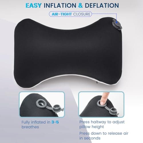 Keemall Car Neck Pillow, Soft Headrest Inflatable Car Pillow for Driving Seat with Adjustable Strap, Comfortable Ergonomic Design Neck Support and Breathable Washable Cover (Black 1 Pack) — view 3