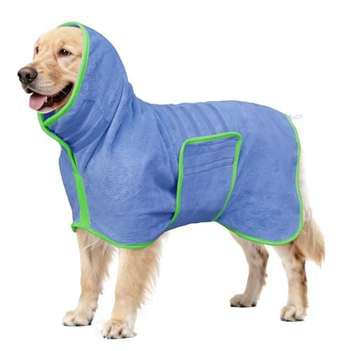 Soft Dog Bathrobe Fast Drying Dog Coat, Super Absorbent Dog Towels for After Bath, Microfiber Pet Robe Adjustable Collar & Belly Warm Keeping Dogs Coat for Pet Dogs & Cats (Blue, Medium)