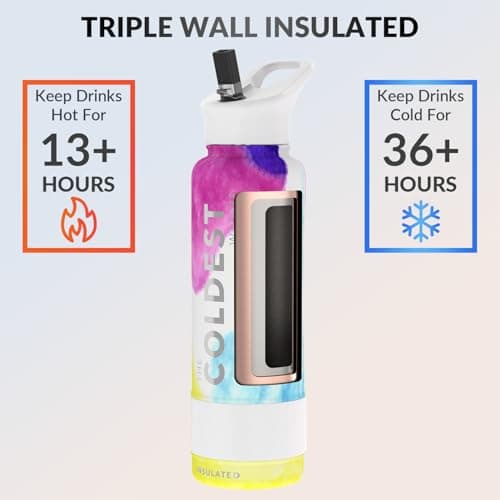Coldest Insulated Water Bottle with Straw Lid - Stainless Steel Metal Insulated Bottle for Men & Women (Clouds of Tie Dye, 40 oz)