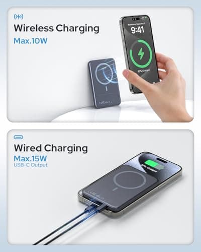 for Magsafe Portable Charger,5000mAh Slim Wireless Magnetic Power Bank with USB C Charging,Travel Essential for Magsafe Battery Pack Compatible with iPhone 17/16/15/14/13/12 Series,Graphite Gray — view 4
