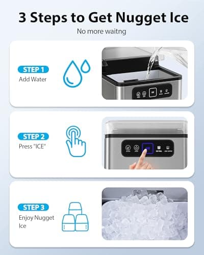 Aeitto Nugget Ice Maker 40Lbs/24H, Countertop Soft Chewable Ice Pebble Ice Machine, One-Click Operation, Auto Self-Cleaning Ice Makers with Scoop&Basket for Home, Office, Kitchen, Party (Grey) — view 5