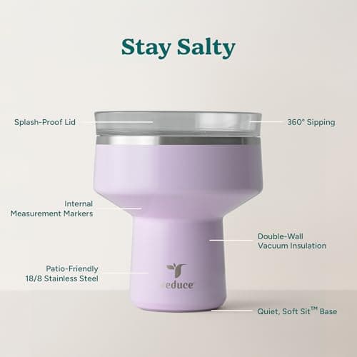 REDUCE Saltini 16 oz Cocktail Tumbler - Insulated Margarita Tumbler with Lid - Keeps Drinks Cold for 10 Hours - 360 Sippable Martini Glass Alternative - Shatterproof, Perfect for Parties - Lilac Bud — view 2