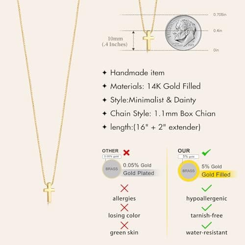 Poxtex Gold Cross Necklace for Women Teen Girls Dainty Cute 14K Gold Plated Small Cross Pendant Trendy Jewelry Non Tarnish Waterproof Simple Necklace Religious Christian Baptism Jesus Faith Gifts — view 7