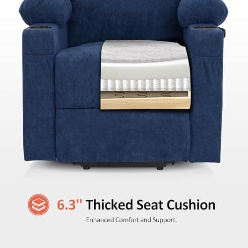 MCombo Power Lift Recliner Chair for Elderly, Lift Chair with Heat and Massage for Tall People, USB&Type C Ports, Extended Footrest, Cup Holders, Fabric 7516(Large,Admiral) — view 5