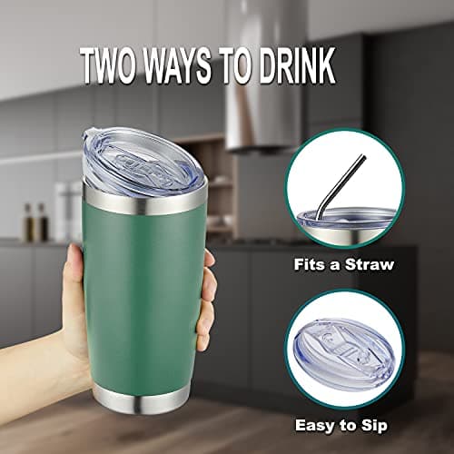 COMOOO 20oz Tumbler Bulk Double Wall Vacuum Insulated Travel Mug, Stainless Steel Tumbler with Lid and Straw Durable Powder Coated Insulated Coffee Cup for Cold & Hot Drinks (Dark Green, 4 pack） — view 3