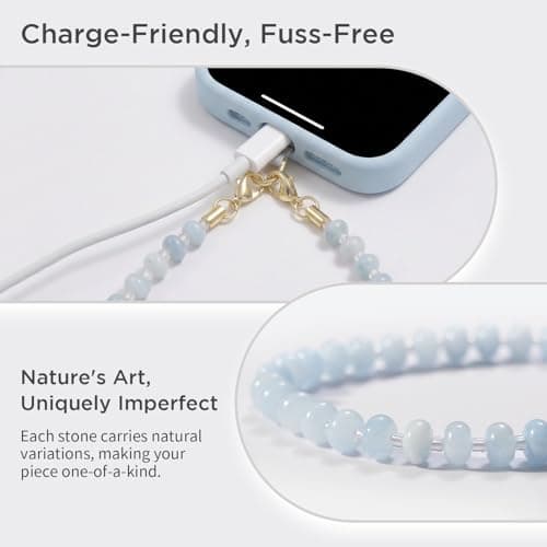 POSADINA Natural Stone Phone Charm, Beaded Healing Phone Wrist Strap, Handmade Cellphone Chain Lanyard with Tether Tab — view 2