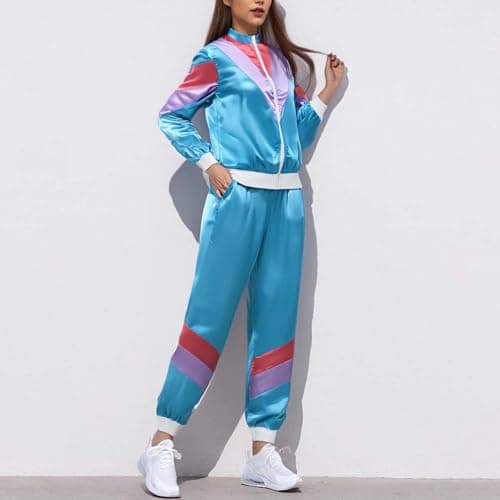 Unisex Adult 70s 80s Tracksuit 2 Piece 90s Retro Windbreaker Jacket Set Disco Hip Hop Performance Costume Y2K Neon Outfits — view 3