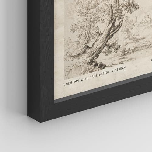 SIGNWIN Framed Poster Vintage Landscape Sketch Antique Tree Wilderness Nature Illustrations Fine Art Decorative Country/Farmhouse Vintage for Living Room, Bedroom, Office - 12"x16"x 4 Black — view 4