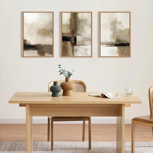 Ausril Large Abstract Neutral Framed Canvas Wall Art Set,Brown Beige Wall Decor,Minimalist Black Wall Painting,Modern Brush Stroke Line Art Print for Living Room,Bedroom,Office- 16"x24"x3 — view 2