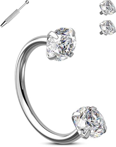OUFER Horseshoe Nose Rings Studs, 20G Internally Threaded Nose Rings For Women, 316L Surgical Steel Double Cubic Zirconia Nose Studs, Lip Eyebrow Helix Ear Piercing Jewelry