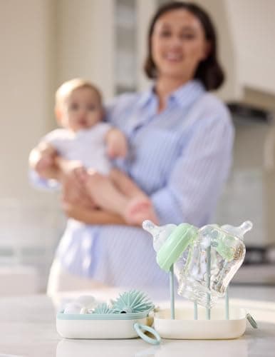 Momcozy Bottle Brush Set - Baby Bottle Cleaner Kit with Silicone Brush, Nipple Brush, Straw Brush, Soap Dispenser, Drying Rack - 7 in 1 Bottle Cleaning Tool for Home and Travel, Green — view 6