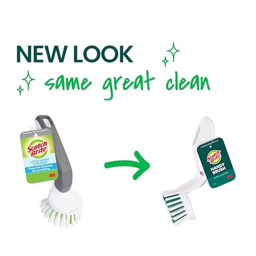 Scotch-Brite Handy Brush, Small and Durable Dish Brush with Handle for Scrubbing Hard-to-Reach Cookware, Tubs, Sinks, Car Tires, and More without Scratching, Antimicrobial, and Rinses Clean