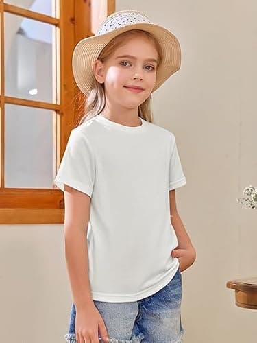 Haloumoning Girls Short Sleeve T Shirts Kids Summer Tops Crewneck Tees 5-14 Years, White, 13-14 Years — view 2