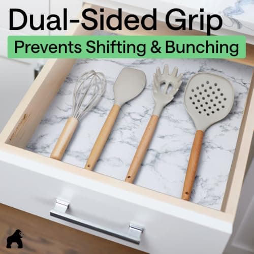 GORILLA GRIP DripGuard Drawer and Shelf Liner for Cabinet, Slip Resistant Non Adhesive Protection for Kitchen, BPA Free Smooth Surface Plastic Liners for Cabinets, Bathroom Drawers, 12x20, Marble — view 3
