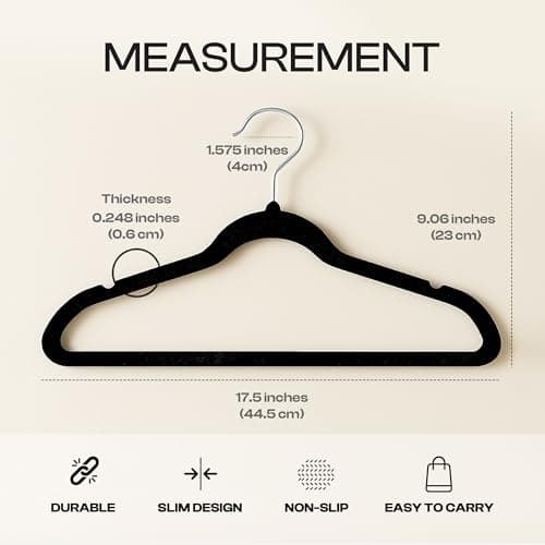 Utopia Home Velvet Hangers 50 Pack, Heavy Duty, Non-Slip, Space Saving Felt Clothes Hangers with 360° Hook & Notches (Black)