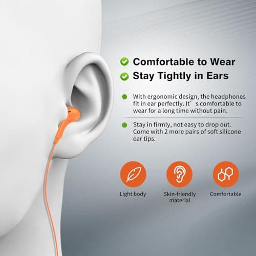 USB C Headphones for iPhone 17 16 15 Pro Galaxy S25 S26 Wired Earbuds with Microphone for Samsung S24 S23 S22 S21 Ultra, Magnetic Noise Canceling in-Ear Type C Earphone for iPad 10 Pixel 9 8, Orange — view 2