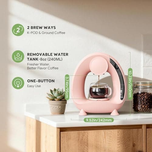 BENFUCHEN Single Serve Coffee Maker 2 in 1, 1400W Fast Brewer for K-Cup Pods & Ground Coffee, One-Touch Americano & Tea Machine with 2 Reusable Filters, Compact Design for Home Office RV Dorm — view 2