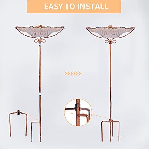 MUMTOP 26 Inch Height Glass Birdbath Birdfeeder with Metal Stake Garden Outdoor Red — view 5