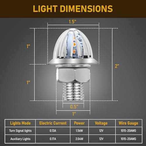 10PCS Mini Watermelon Lights, 3/4 Inch Dual Revolution Amber Turn Signal Marker to Blue Auxiliary LED Watermelon Light, IP65 Waterproof Side Clearance Tail Griller Lights, for 12V Trailers Trucks RV — view 5