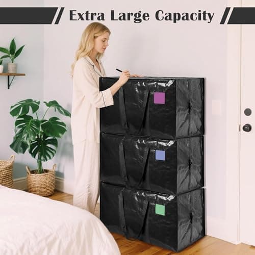 RMOHRO 6 Pack Moving Bags with Full-Open Side Zipper, Extra Large 93L Heavy Duty Waterproof Foldable Storage Totes for College Dorm, Moving & Home Organization Black — view 3