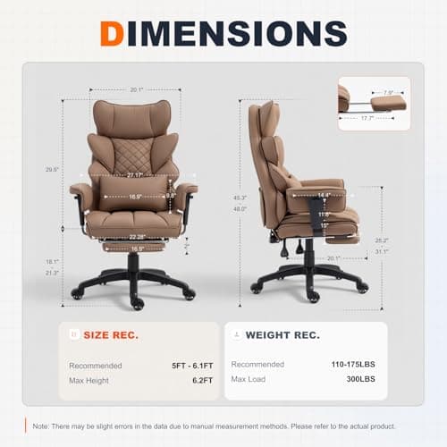 Dowinx Big and Tall Office Chair with Pocket Spring Cushion and Lumbar Support,High Back Computer Gaming Chair with Adiustable Ammrests,Executive Desk Chair with Footrest(Pu-Brown) — view 2