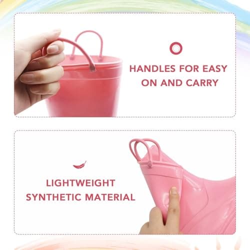 EUXTERPA Girls Waterproof Rain Boots Kids Toddler Solid Color Boots with Easy On Handles, Pink, Little Kid Size 12 — view 4