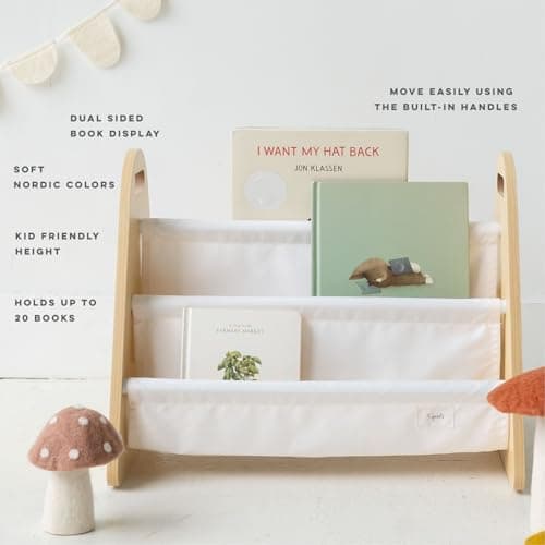 3 Sprouts Double-Sided Kids Portable Toddler Bookshelf, Cream — view 3