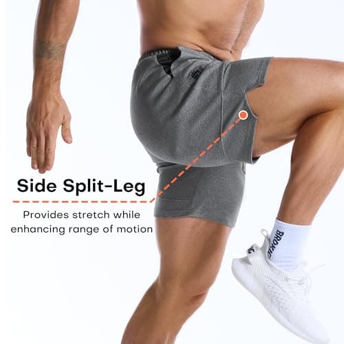 BROKIG Mens Gym Shorts Leg Slim Workout Casual Short(Dark Grey,Large) — view 5