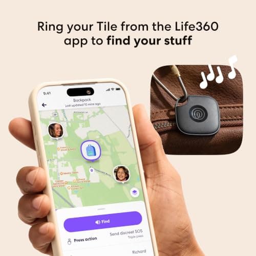 Life360 Tile - Bluetooth Tracker, Keys Finder and Item Locator for Keys, Bags and More. Phone Finder. Both iOS and Android Compatible. 1-Pack (Black) — view 2