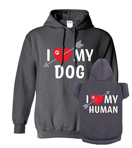 Matching Hoodies for Dogs and Humans - I Heart My Dog I Heart My Human Set - Soft Pet Sweatshirt - Premium Hoodie Gift for Christmas, Thanksgiving, Hanukkah