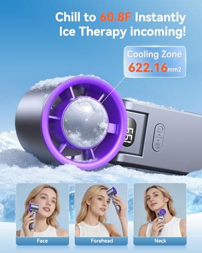 Portable Handheld Turbo Fan with Ice Cooler, 199 Speed Personal Fan,5500mAh Rechargeable,20H Cooling Time,20000 RPM Powerful Silent Motor, Summer Essential for Travel/Outdoor/Office, Grey Purple — view 2