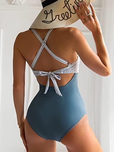 Eomenie Women's One Piece Swimsuits Tummy Control Cutout High Waisted Bathing Suit Wrap Tie Back 1 Piece Swimsuit — view 2