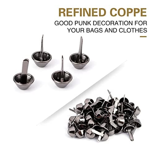 Nailhead Spike, 50 Pcs Purse Handbag Cone Feet Nailhead Stud 2 Prong Metal Flat Brad Nailhead Studs for Clothing Bag Leather Shoes Punk Rock Jewelry Craft (10mm) — view 5