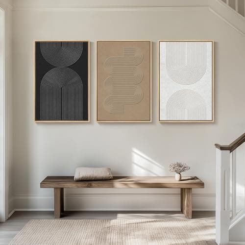 Large Framed Boho Modern Neutral Abstract Wall Art for Living Room, 3 Piece Black and White Canvas Prints Paintings Artwork for Walls, Geometric Pictures for Office Bedroom Dining Room Decor, 24x36 In — view 2